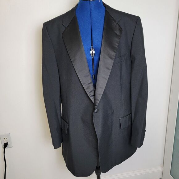 Black Mens Tuxedo Satin Lapel 1-Button Single Vent Formal Blazer Jacket 46R - Picture 5 of 14